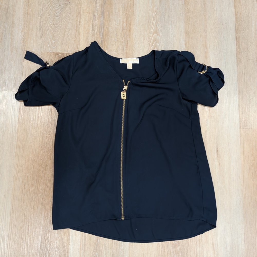 Michael Kors Black Blouse with Gold Zipper